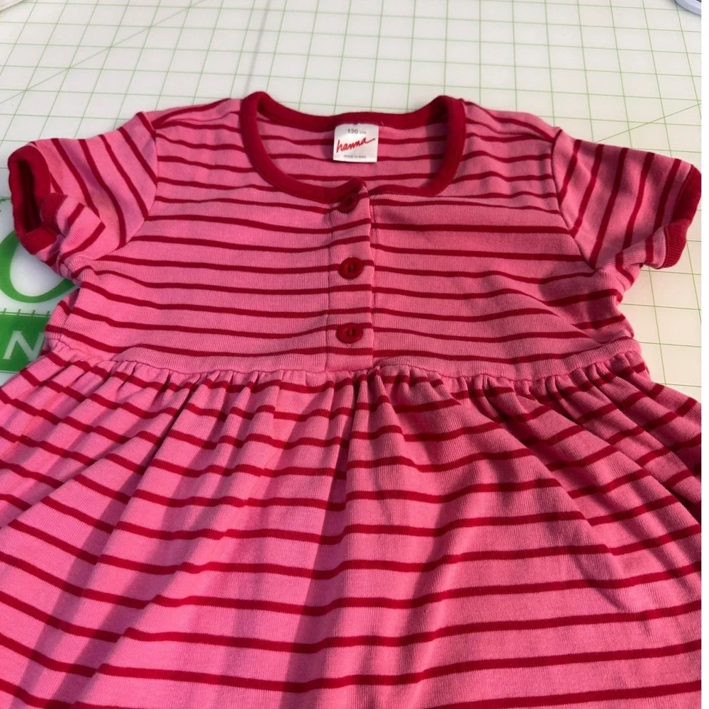 Vintage Hanna Andersson pink with red stripes short sleeve girls dress size 6/7
